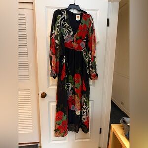 Farm Rio Floral Black Maxi Dress XL